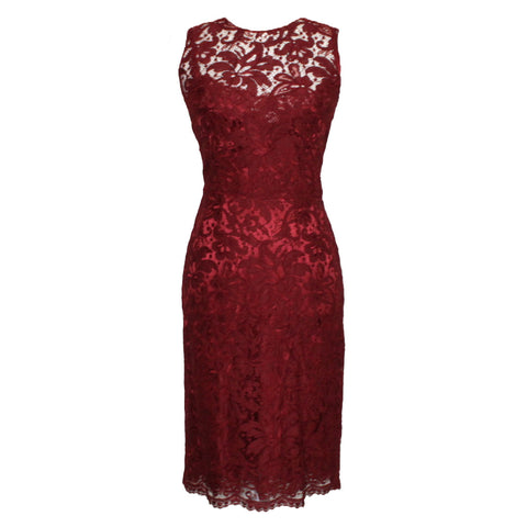 Dolce & Gabbana Berry Lace Sleeveless Midi Dress XS