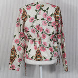 Marni Ivory & Pink Floral Cotton Drawstring Detail Top S